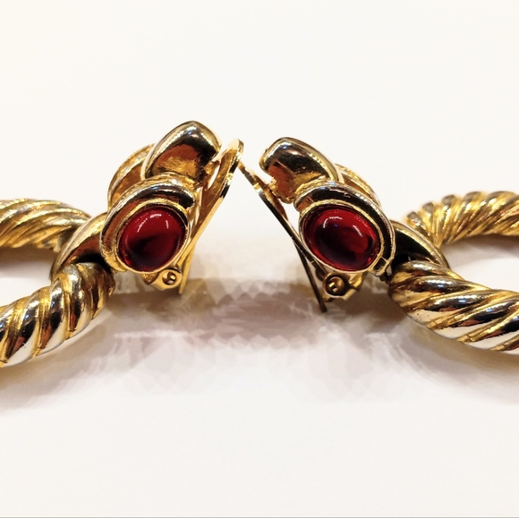 Vintage Door Knocker Rhinestone Earrings Clip - Picture 3 of 4